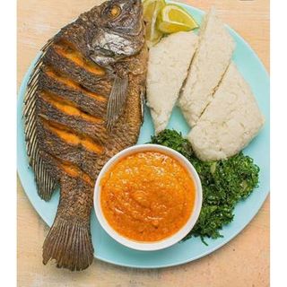 Whole Tilapia Dry or Wet Fried + Ugali and Greens