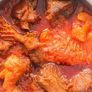 Turkey meat in Naija crowded stew. (Shaki, beef, cowleg, goatmeat and a piece of chicken)