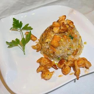 Riso alla piastra con gamberi, salsa teriyaki