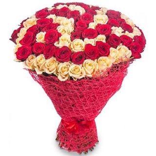 Buchet din 101 trandafiri (90 cm) Olanda albi cu rosii