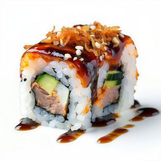 20.Uramaki Pato Con Pepino, Cebolla Crujiente Y Salsa Hoinson