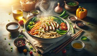 Udon noodles cu pui si legume