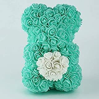 Orso con fiori finti e cuore turchese 