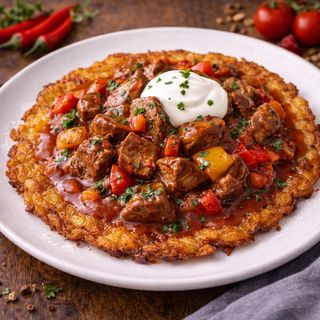 Placek z gulaszem po węgiersku
