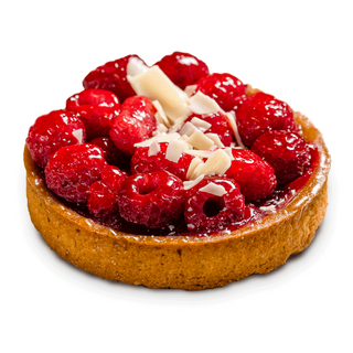 Tarta cu zmeura si fulgi de ciocolata alba