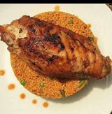 Jollof rice served with turkey & plantain 