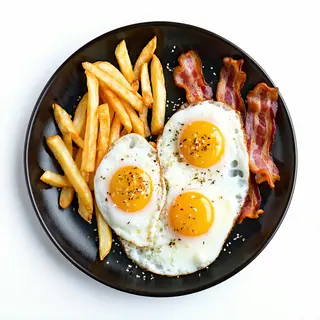 Dos Huevos Fritos Con Beicon Y Papas Fritas
