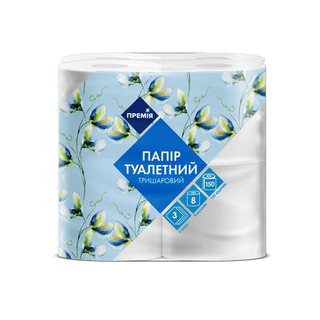 Папір туалетний «Премія» білий 3-шаровий (8шт)