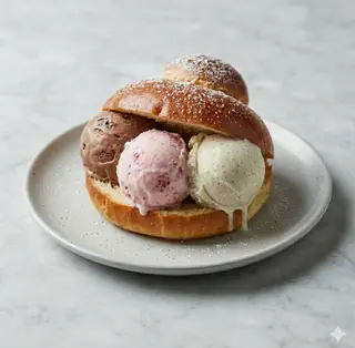 Brioscia con tre palline di gelato