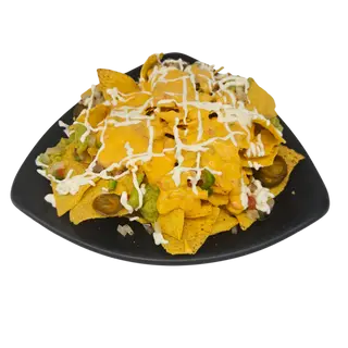 Nachos con pico gallo, guacamole, salsa Valdés y salsa agria