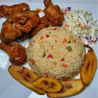 Fried Coconut Rice with Salad and Chicken