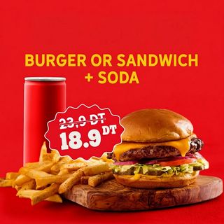 Burger ou Sandwich + Soda