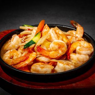 Gamberi alla piastra con verdure