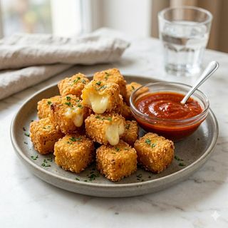 Queso frito con salsa