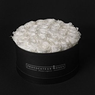 Caja Redonda de Rosas Preservadas pure white