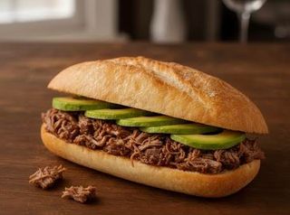 Bocadillo con carne mechada y aguacate