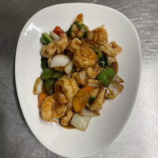 F2. Gamberi al basilico stile thai