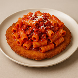 Milanese loca con pasta alla amatriciana 