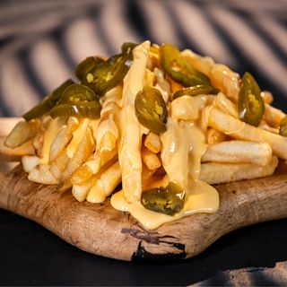 French Fries with Cheese Sauce & Jalapenos