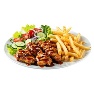 Pollo Crujiente Al Teriyaki Con Ensalada Y Patatas