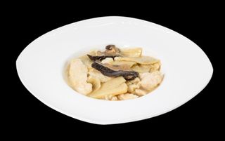 Pollo con bambù e funghi