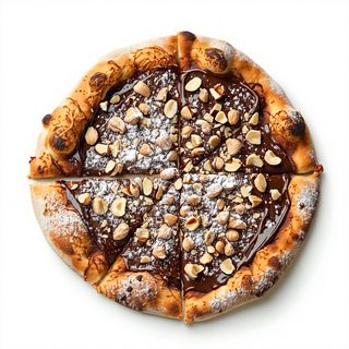 Pizza nutella con granella di nocciola e zucchero a velo