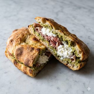 Schiacciata alla pala ripiena di prosciutto crudo Toscano con Burrata e carciofino sott’oliol