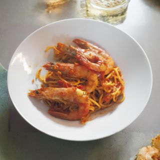 American Jollof Spaghetti (Tiger Prawns)