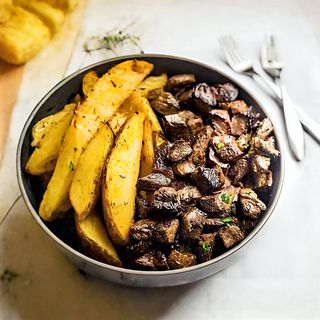 Wedges + Fried Beef + Salad