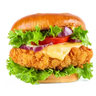 Crunchy Chicken Burger with Chips or Bhajia