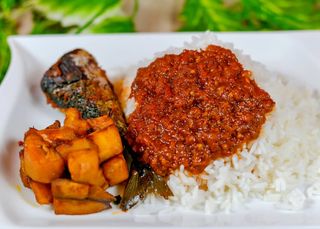 White rice + Plantain + Titus Fish