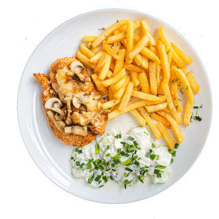 Kotlet drobiowy z pieczarkami i serem