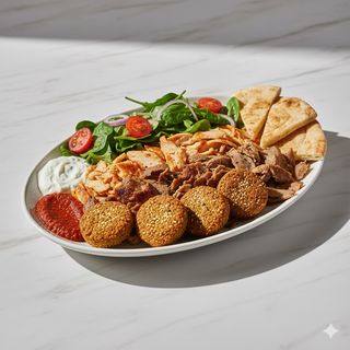 Piatto misto kebab e falafel