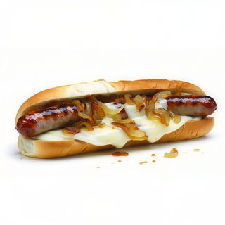 Bocadillo De Bratwurst Con Queso Y Cebolla