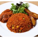 Jollof Rice, Plantain & 2  Peppered Beef