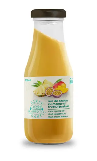Suc bio de ananas cu mango si fructul pasiunii 250 ml