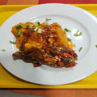 Yam porridge and peppered chicken
