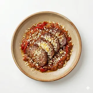 Ración De Lomo De La Orza Con Asadillo Manchego Casero