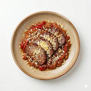 Ración De Lomo De La Orza Con Asadillo Manchego Casero