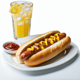 Хот дог кълцана наденичка и сос + Лимонада