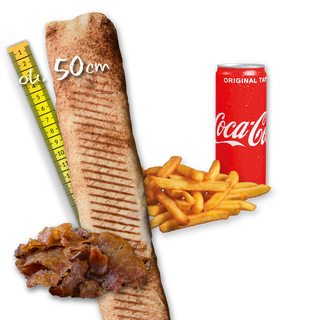 Rollo Kebab samo mięso (mega), frytki, Coca Cola 0.33l