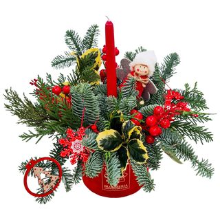 Aranjament de craciun cu accesorii rosii