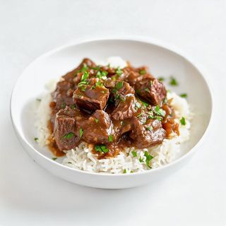 White Rice Served With Beef