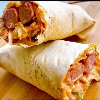 Suya Shawarma, 2 Sausages and Cheese