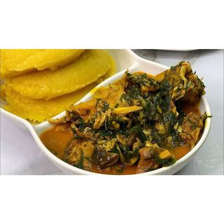 Okazi soup with goat meat