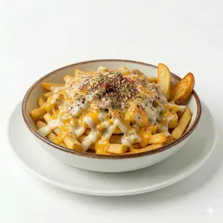 Kebab Con Patatas Y Queso Gratinado