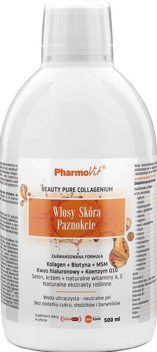 Biotyna kolagen MSM koenzym Q10 Włosy skóra paznokcie 500ml PharmoVit