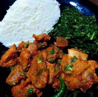 1 Kg Wet Fry Pork with Ugali Or Chapati and Greens