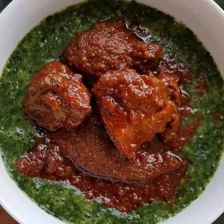Ewedu mixed with beef and drumstick