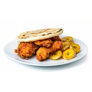 Pollo frito con Arepa y Patacón